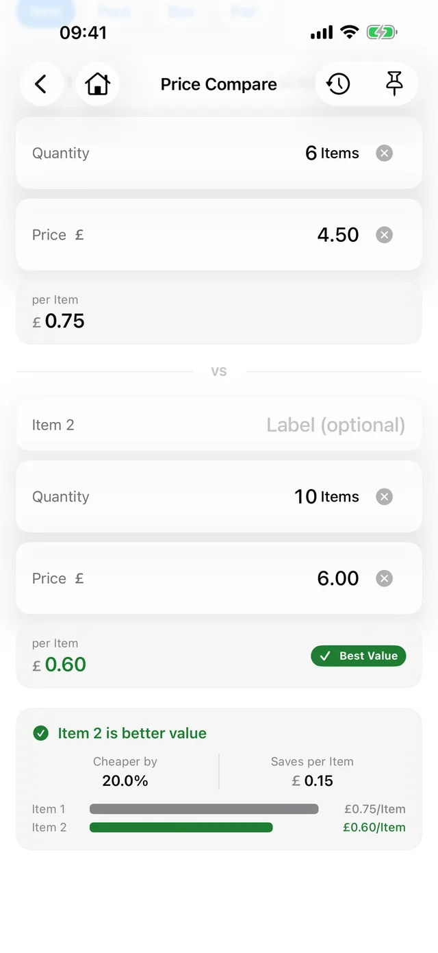 Comparing price per unit in Kalmaro Calc.
