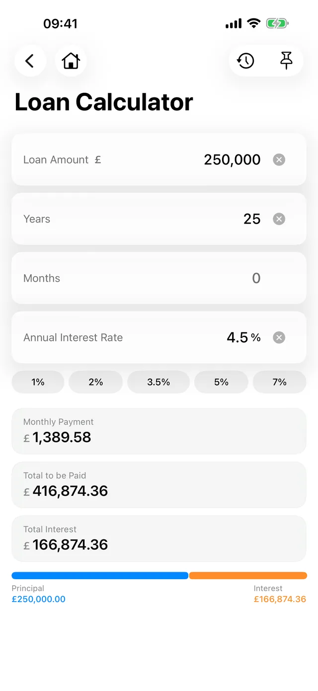 The loan repayment calculator in Kalmaro Calc.